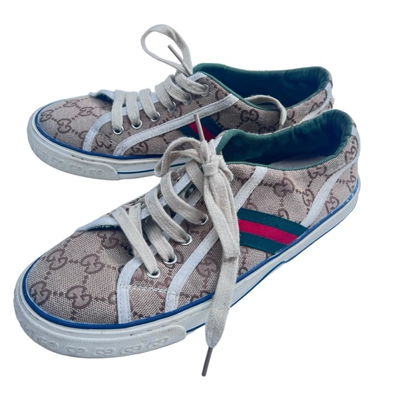 Gucci logo sneakers shoes 41 authentic tan $720 - Picture 1 of 11